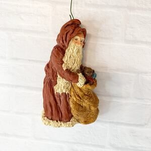Vintage June McKenna Primitive Santa Ornament Figurine Folk Art Christmas